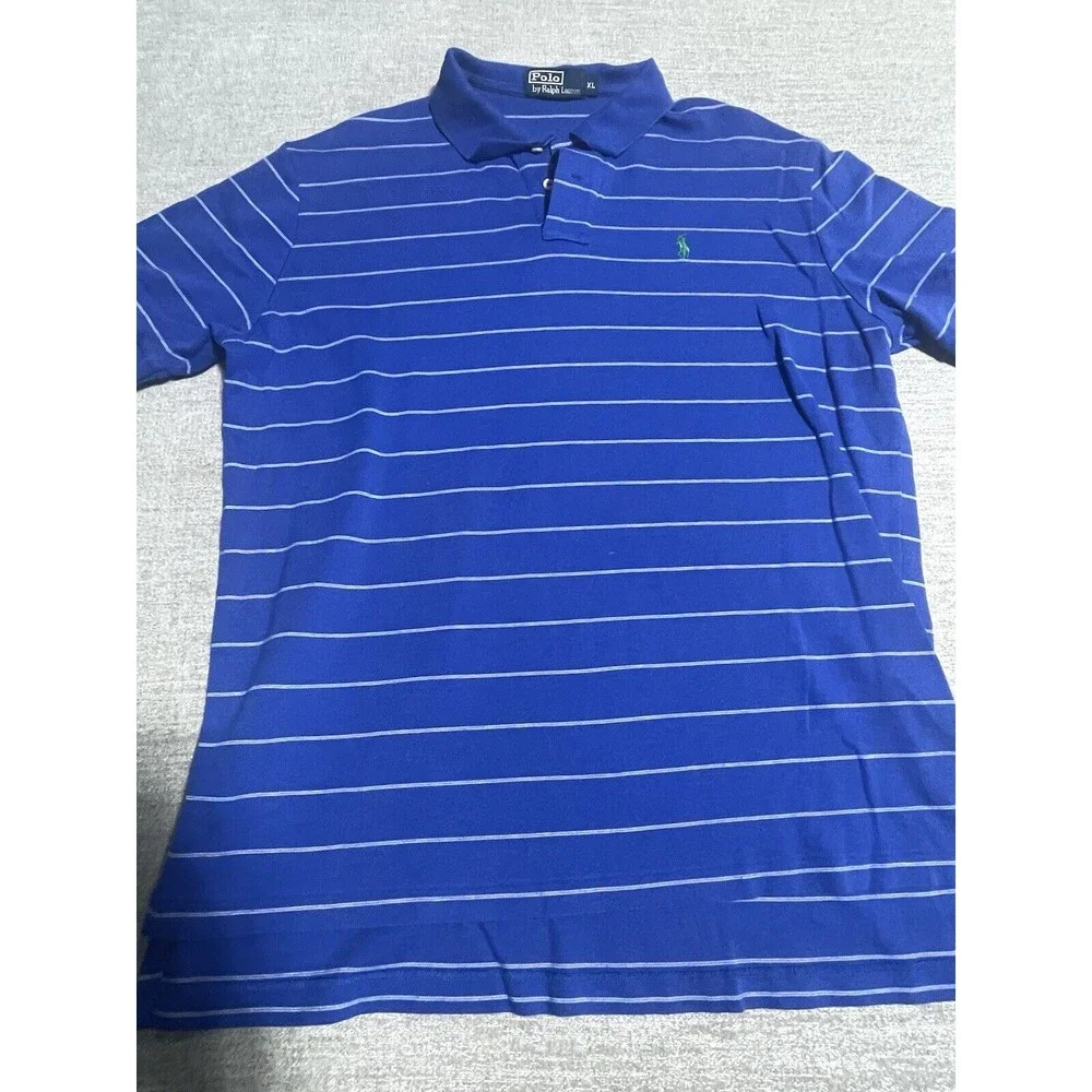 Polo By Ralph Lauren Polo Shirt Men’s Blue Striped Collared Short Sleeve